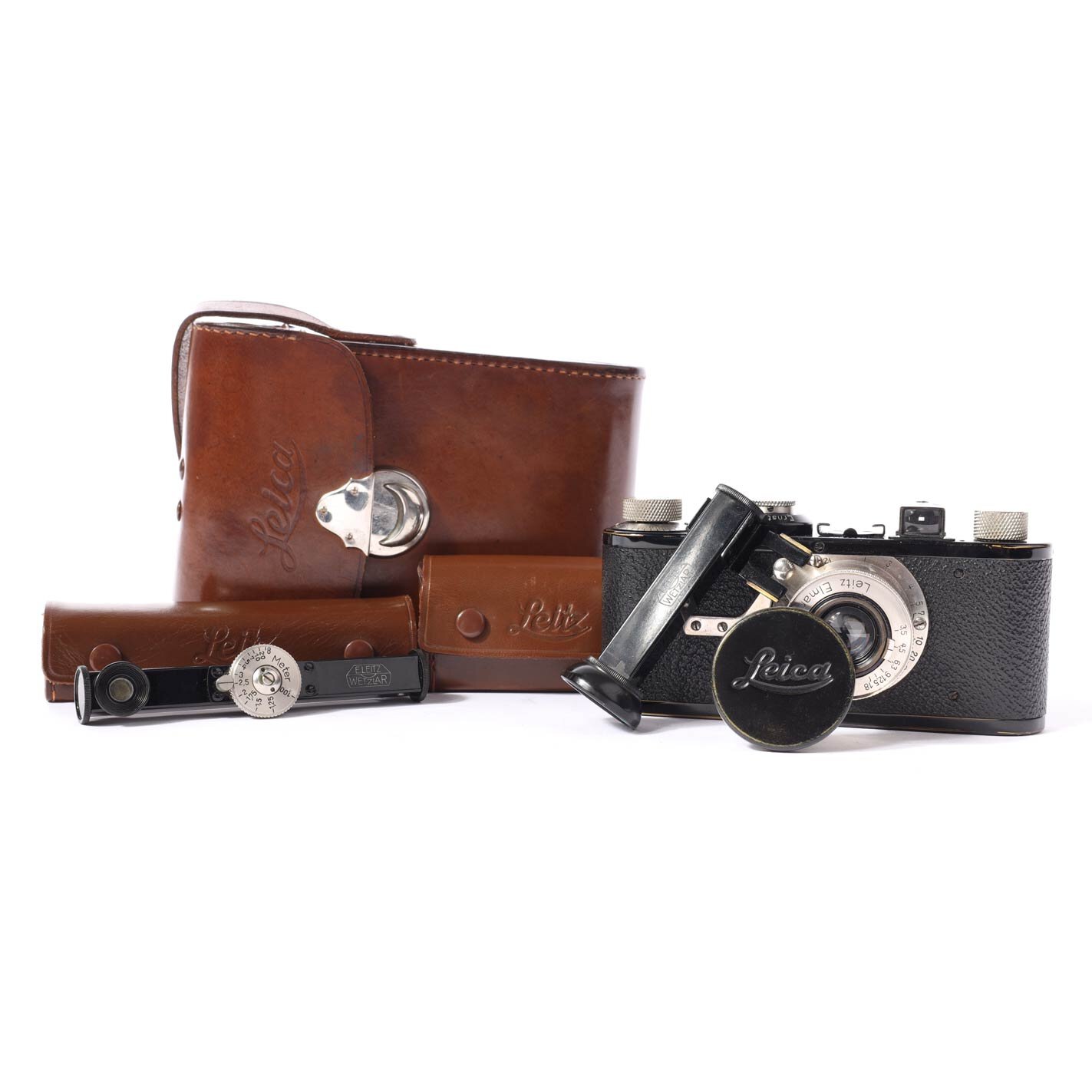 Leica I back Elmar 3.5/50mm Enfernungsmessser Winkelsucher Ledertasche