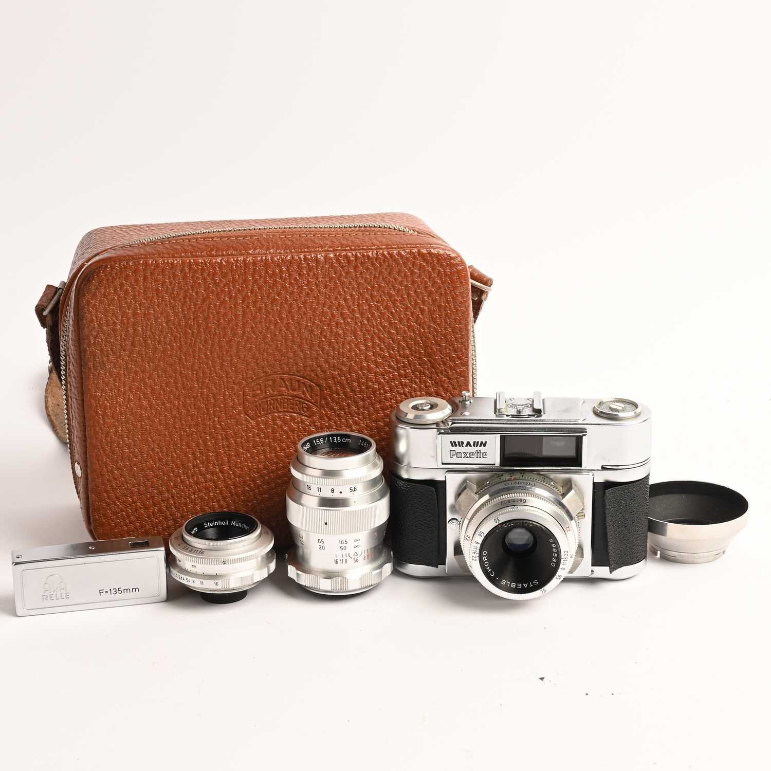 Kamera RF Braun Paxette  Objektiv 38 mm 45mm 135mm Set