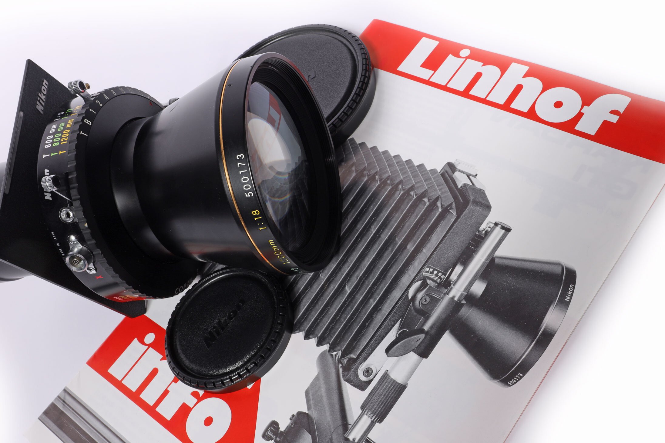 Nikon Nikkor T* ED 9/600mm 800mm 1200mm Copal 3 Werksobjektiv abgebildet in Linhof Magazin RARE