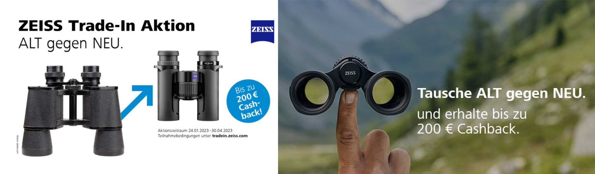 ZEISS TRADE-IN CASHBACK AKTION: 24.01. - 31.05.2023 ZEISS Fernglas Casback Aktion bei Fotomax